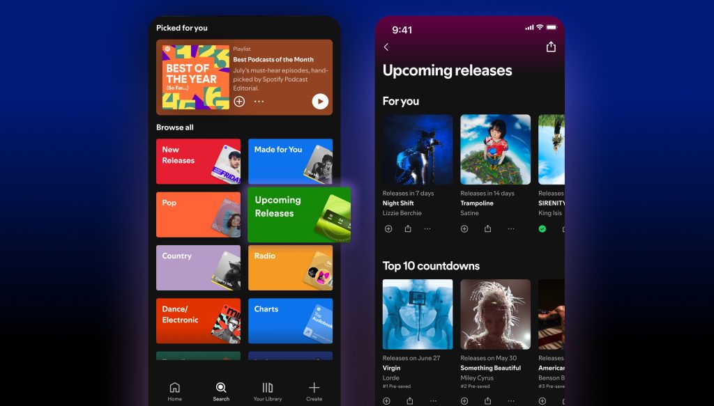 Spotify upcoming releases hub