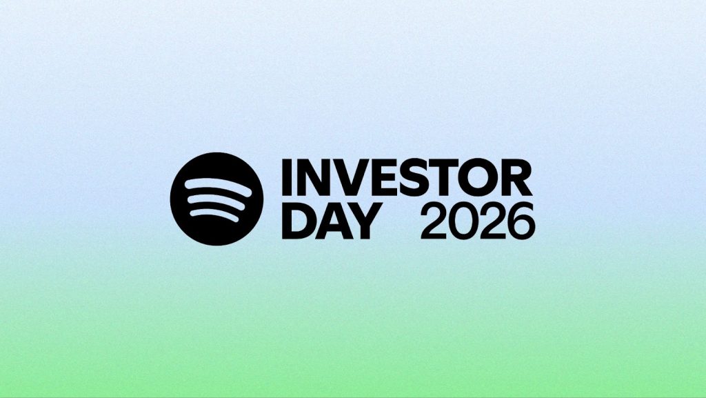 Spotify Bug next to an Investor Day 2026 logo on a light background