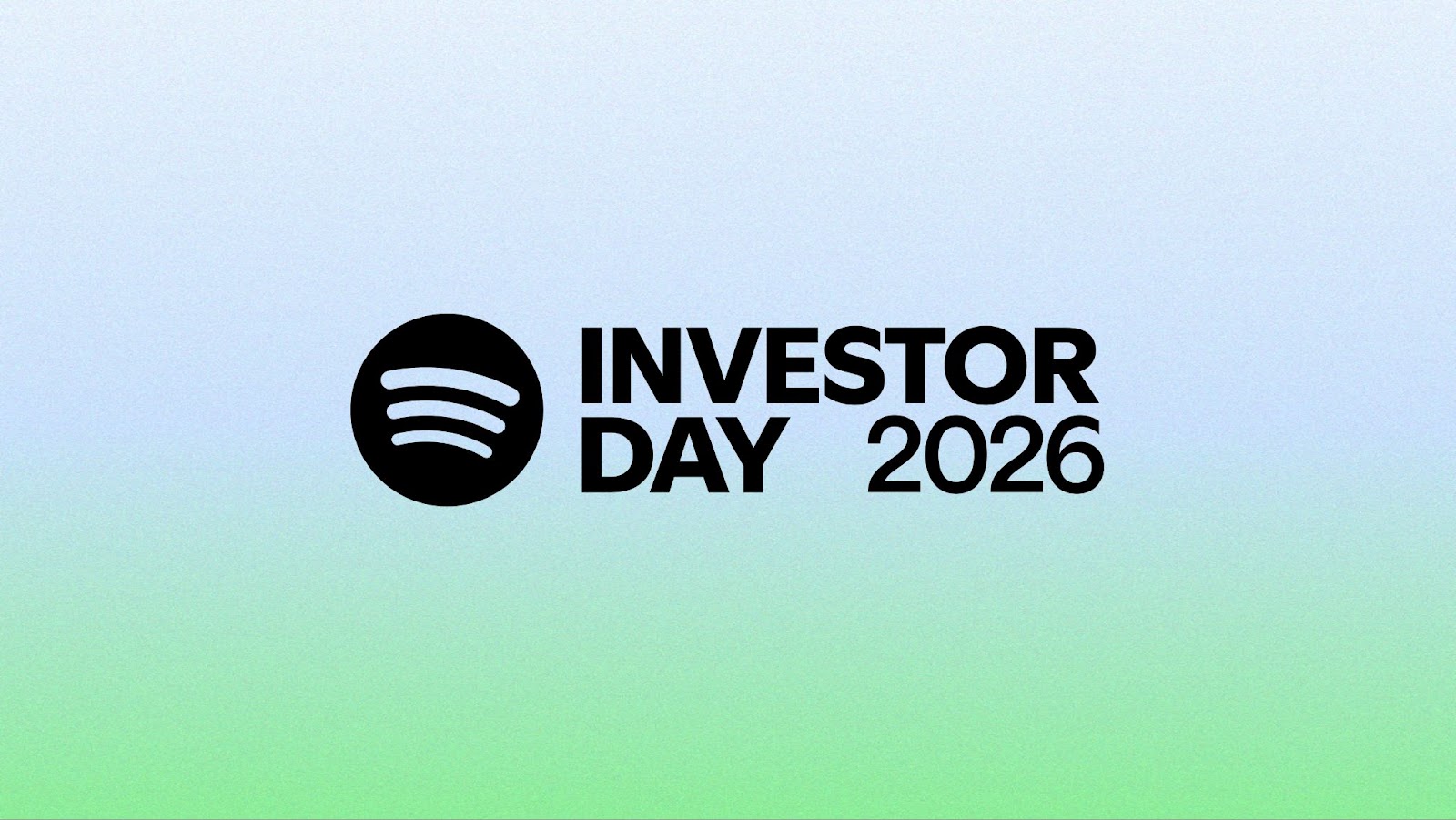 Spotify Bug next to an Investor Day 2026 logo on a light background