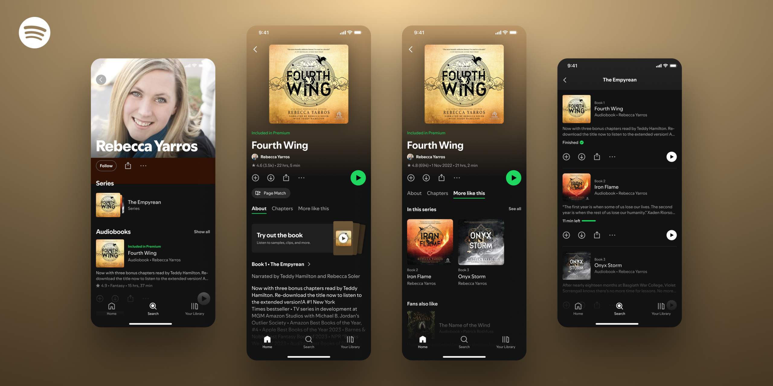 Rebecca Yarros' Fourth Wing series on Spotify