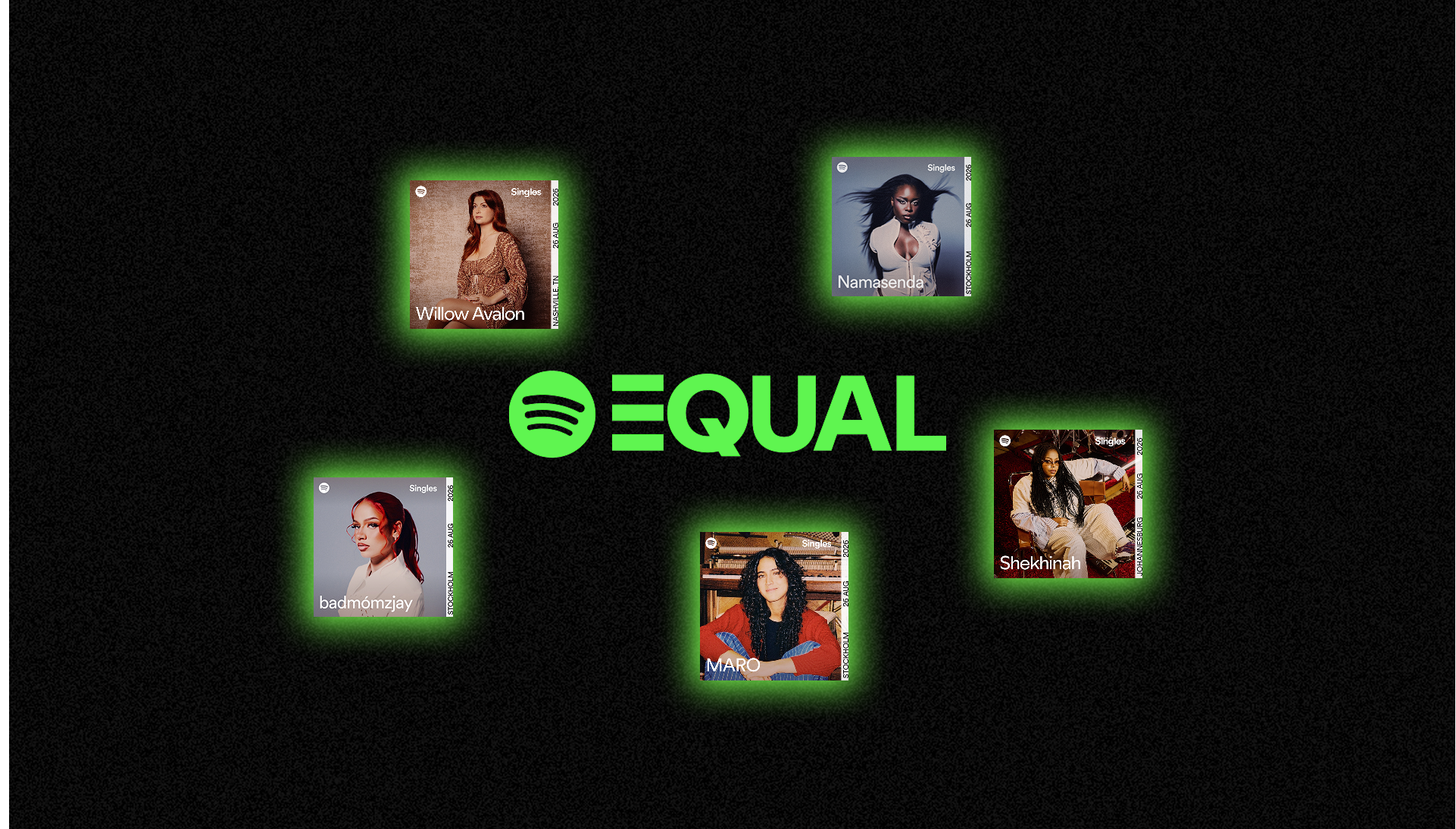 The Spotify EQUAL logo and artist imagery appearing on a black background