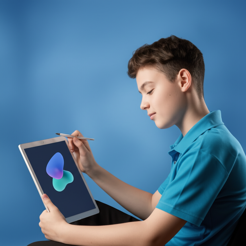 Student practising IGCSE Maths independently on tablet without a tutor