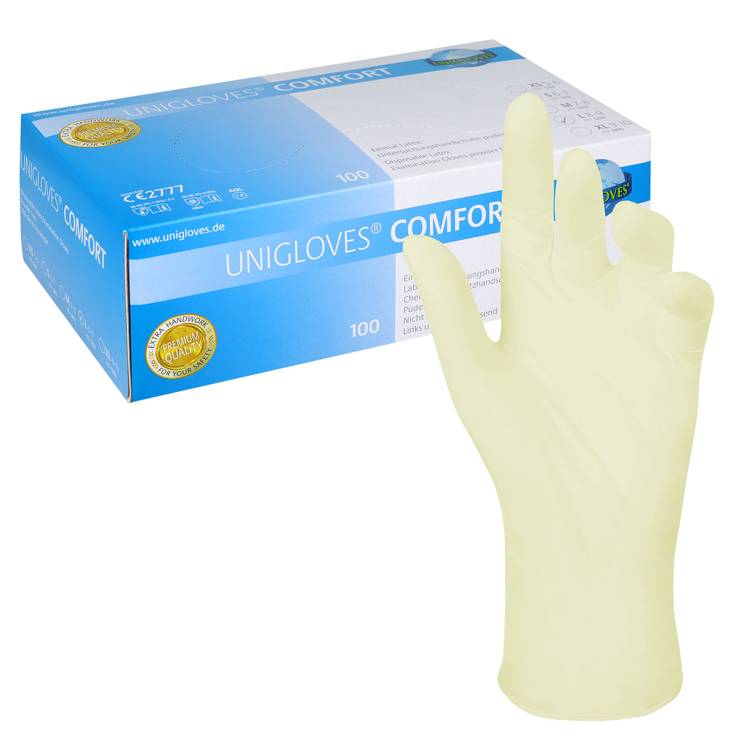 Unigloves COMFORT Latexhandschuhe, puderfrei, weiß Unigloves COMFORT Latexhandschuhe, puderfrei, weiß