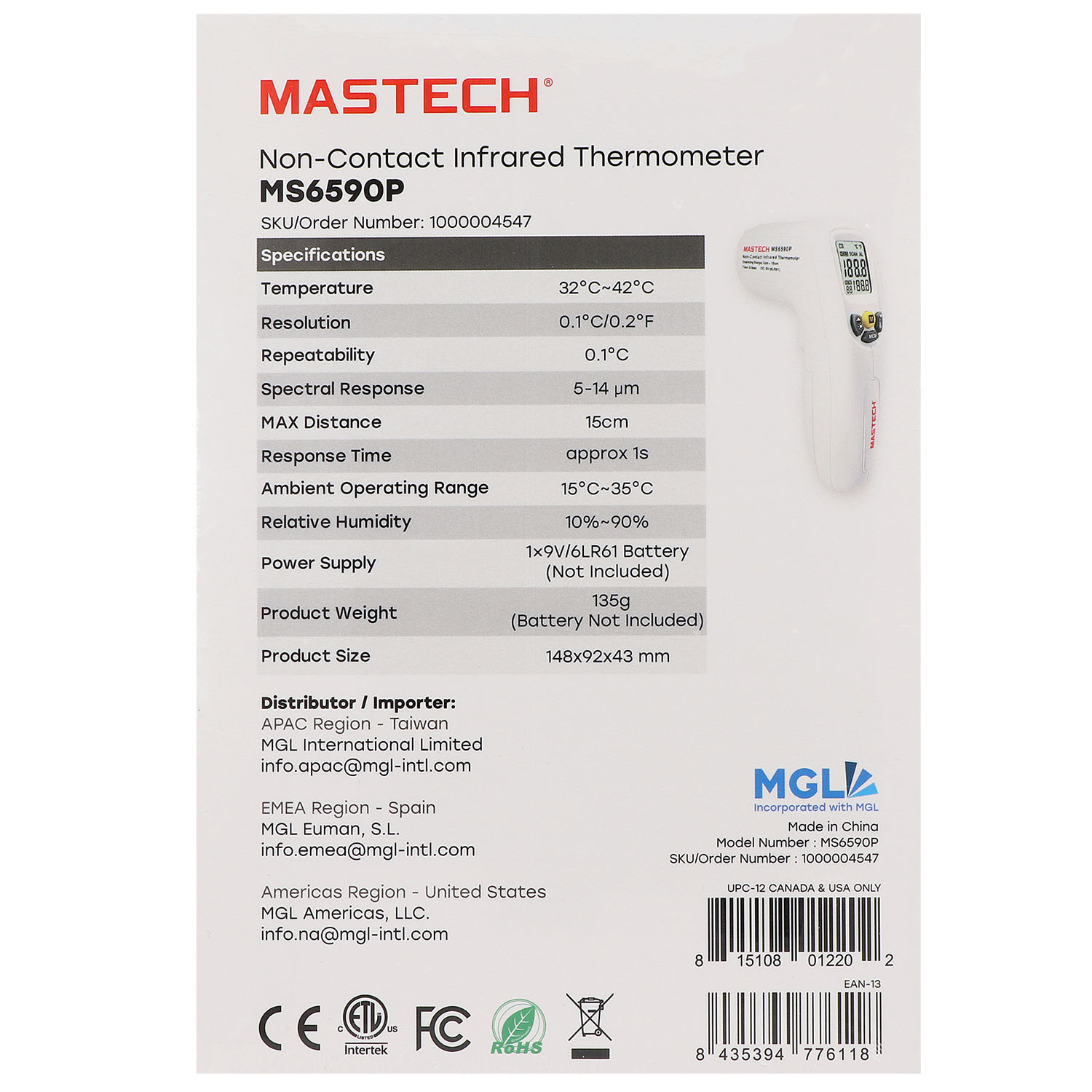 MASTECH Infrarot-Fieberthermometer