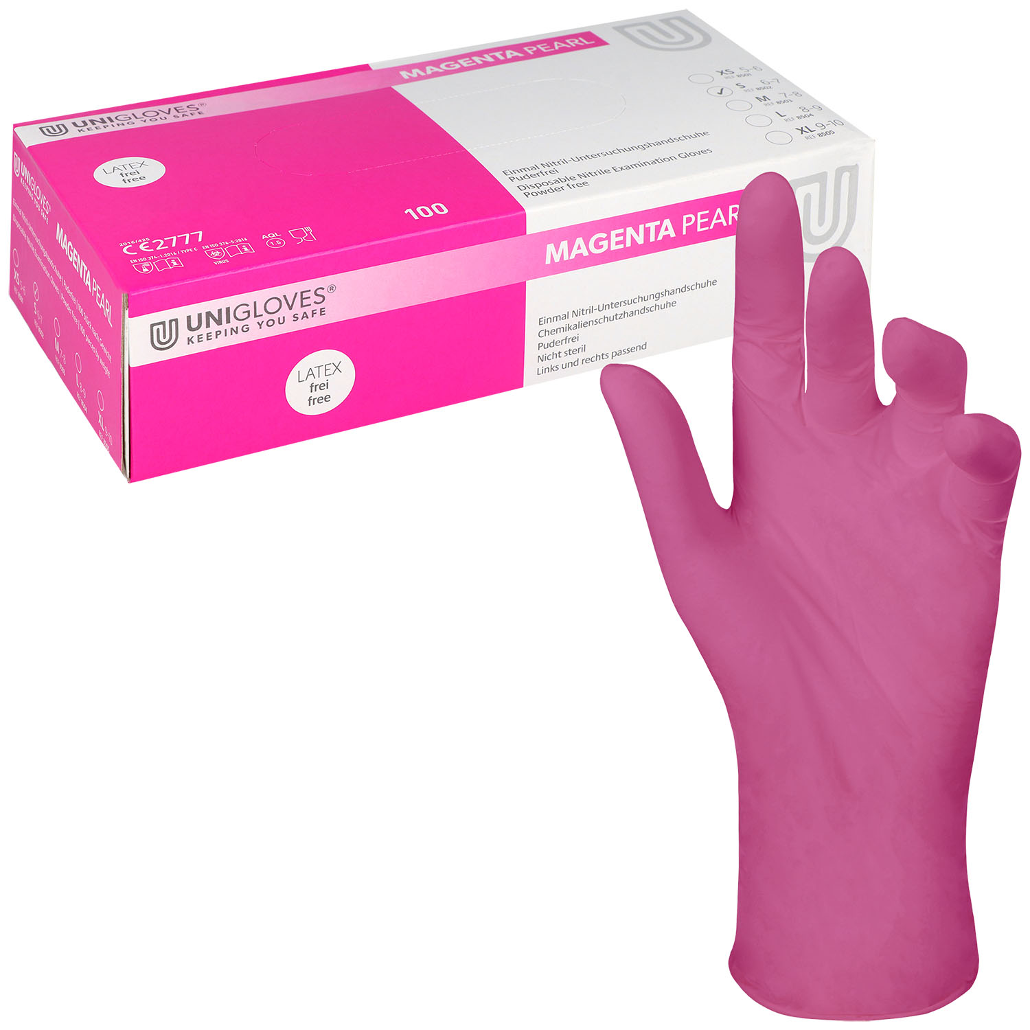 Unigloves MAGENTA PEARL Nitrilhandschuhe, puderfrei, magenta Unigloves MAGENTA PEARL Nitrilhandschuhe, puderfrei, magenta