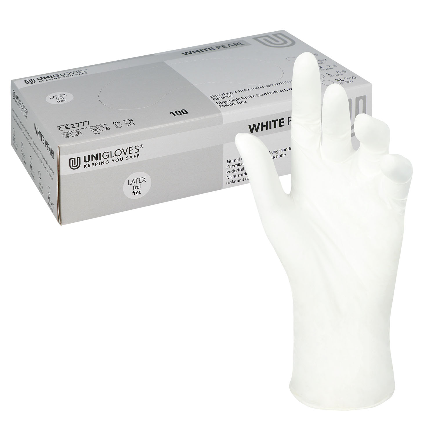 Unigloves WHITE PEARL Nitrilhandschuhe, puderfrei, weiß Unigloves WHITE PEARL Nitrilhandschuhe, puderfrei, weiß