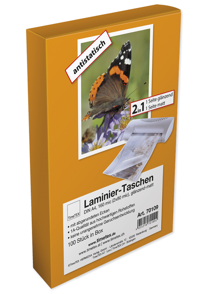 Laminier-Taschen/Heißlaminierfolien 2in1, Ecken gerundet, A4 2x80 mic glänzend-matt, 100 Stück Laminier-Taschen/Heißlaminierfolien 2in1, Ecken gerundet, A4 2x80 mic glänzend-matt, 100 Stück