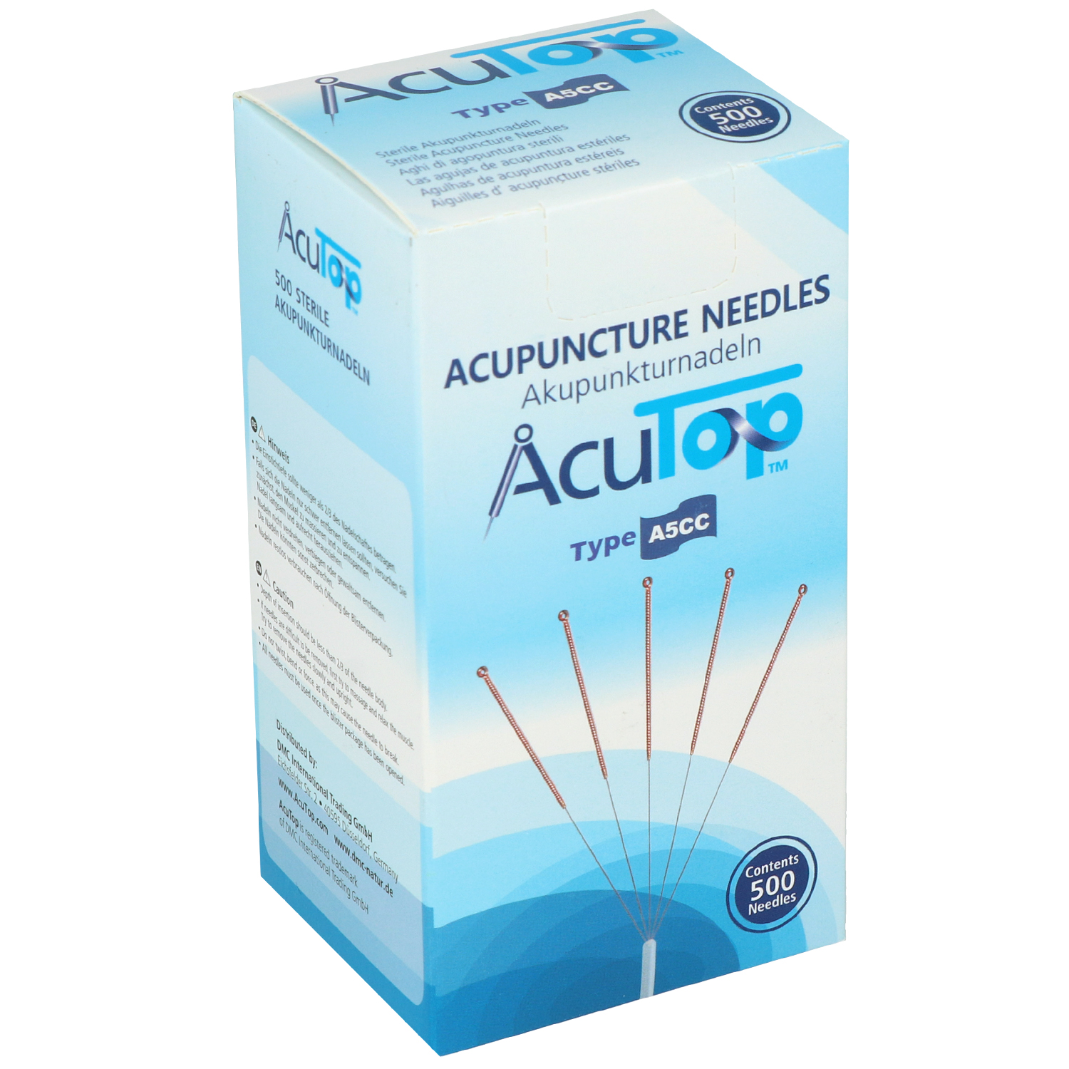 Akupunkturnadeln AcuTop Typ A5CC, mit Kupferwendelgriff, silikonisiert, mit Führrohr, 500 St.