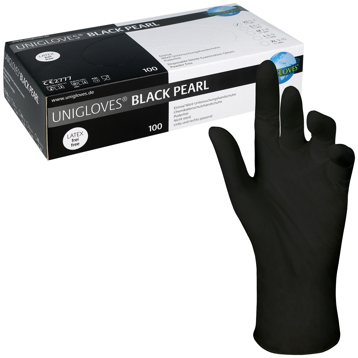 Unigloves BLACK PEARL Nitrilhandschuhe, puderfrei, schwarz Unigloves BLACK PEARL Nitrilhandschuhe, puderfrei, schwarz