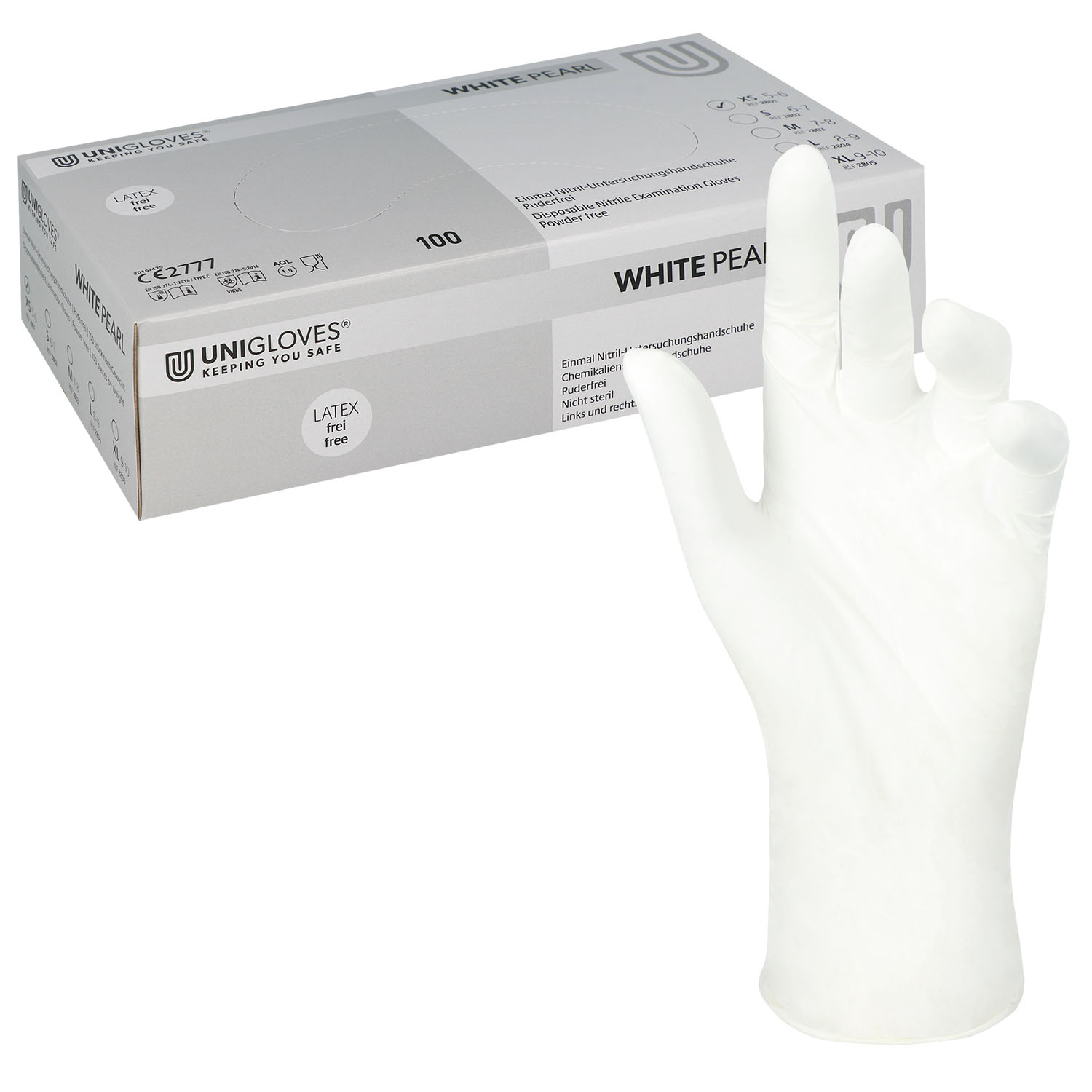 Unigloves WHITE PEARL Nitrilhandschuhe, puderfrei, weiß Unigloves WHITE PEARL Nitrilhandschuhe, puderfrei, weiß