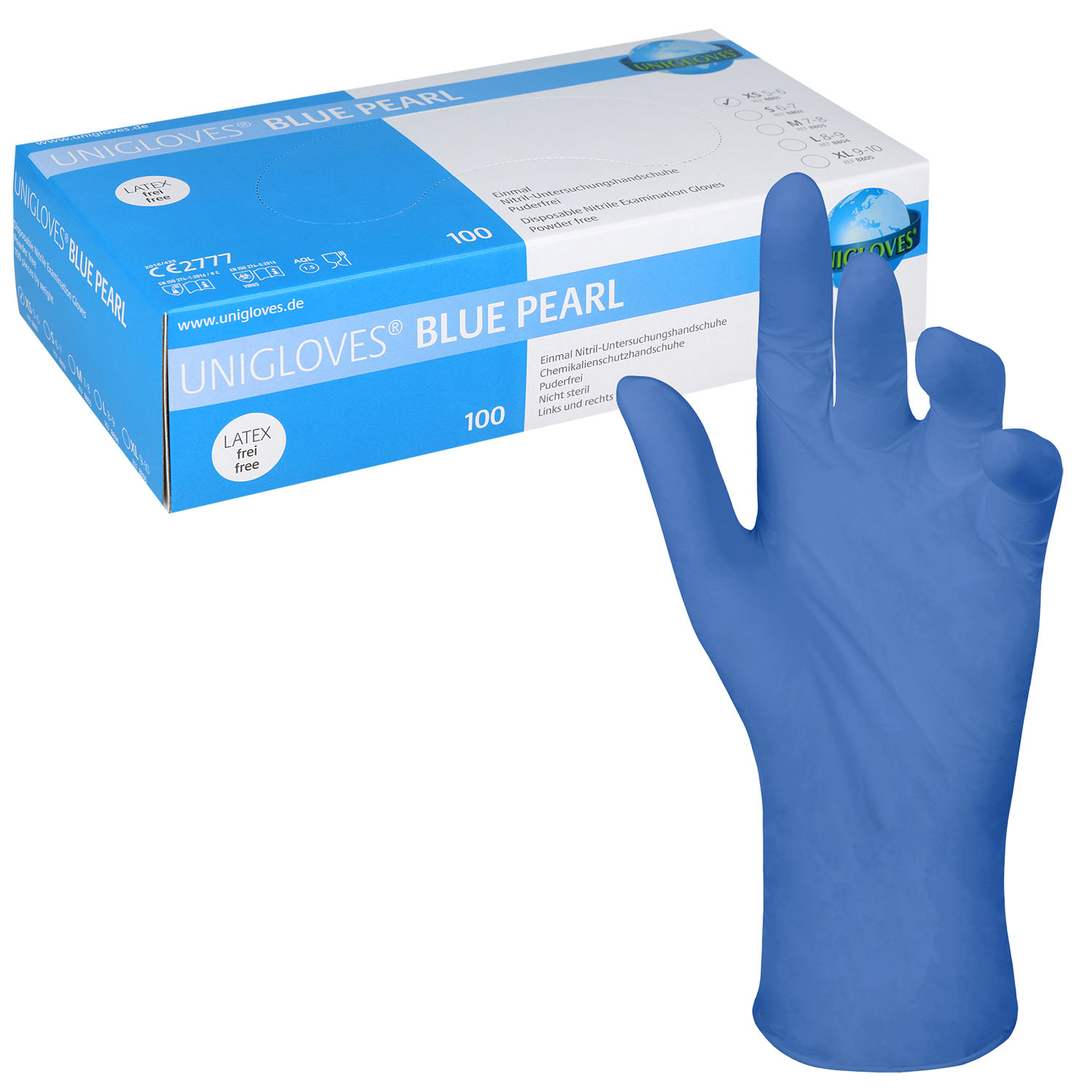 Unigloves BLUE PEARL Nitrilhandschuhe, puderfrei, blau Unigloves BLUE PEARL Nitrilhandschuhe, puderfrei, blau