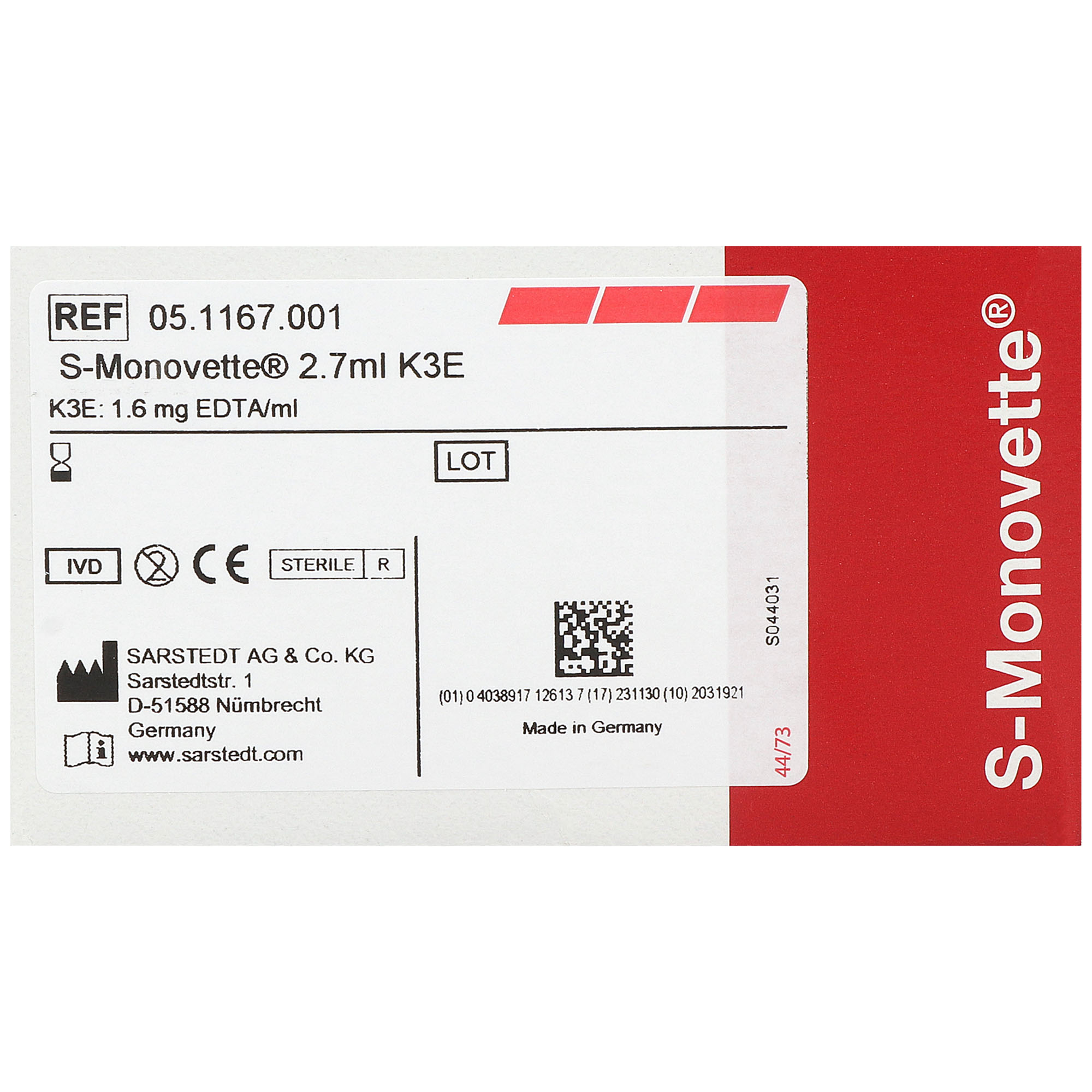 S-Monovetten K3 EDTA mit Kunststoffetikett S-Monovetten K3 EDTA mit Kunststoffetikett
