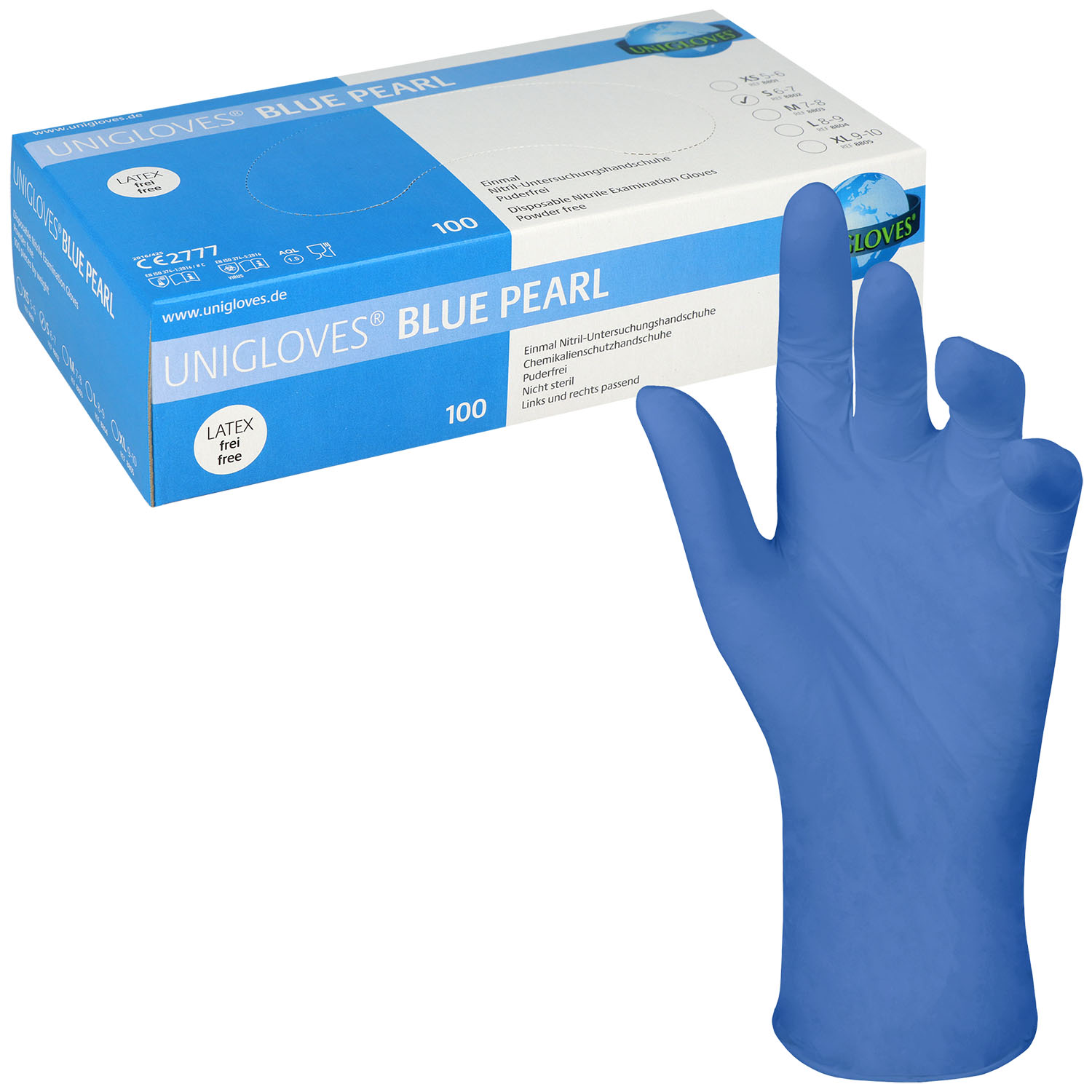 Unigloves BLUE PEARL Nitrilhandschuhe, puderfrei, blau Unigloves BLUE PEARL Nitrilhandschuhe, puderfrei, blau