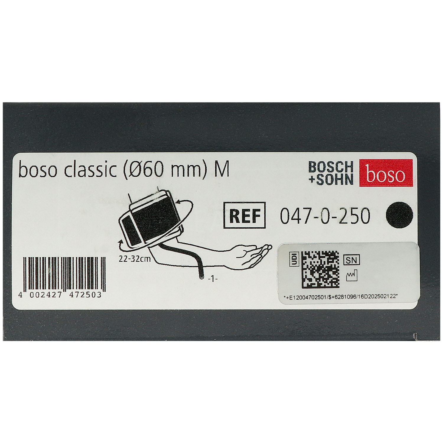 Blutdruckmessgerät boso classic, Ø 60 mm, chrom mit Klettenmanschette schwarz, (standard) Größe M Blutdruckmessgerät boso classic, Ø 60 mm, chrom mit Klettenmanschette schwarz, (standard) Größe M