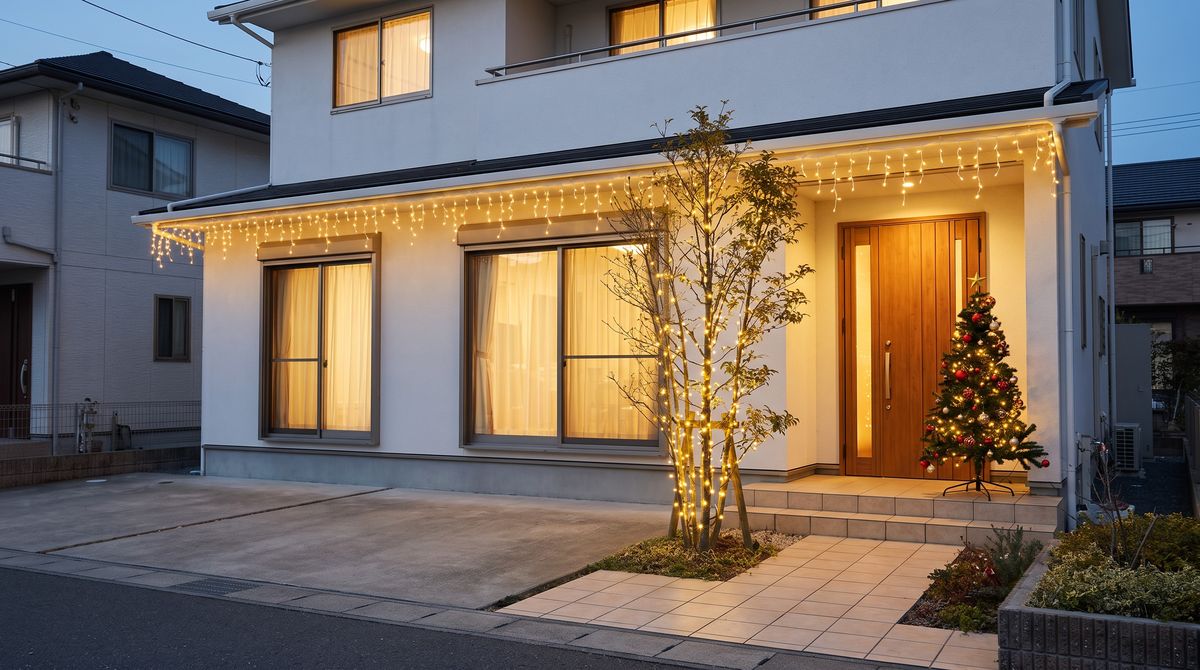 住宅展示場・モデルハウスのイルミネーション。玄関・庭木・軒先の飾り方、土日に合わせた点灯、1棟で試すか全棟そろえるか