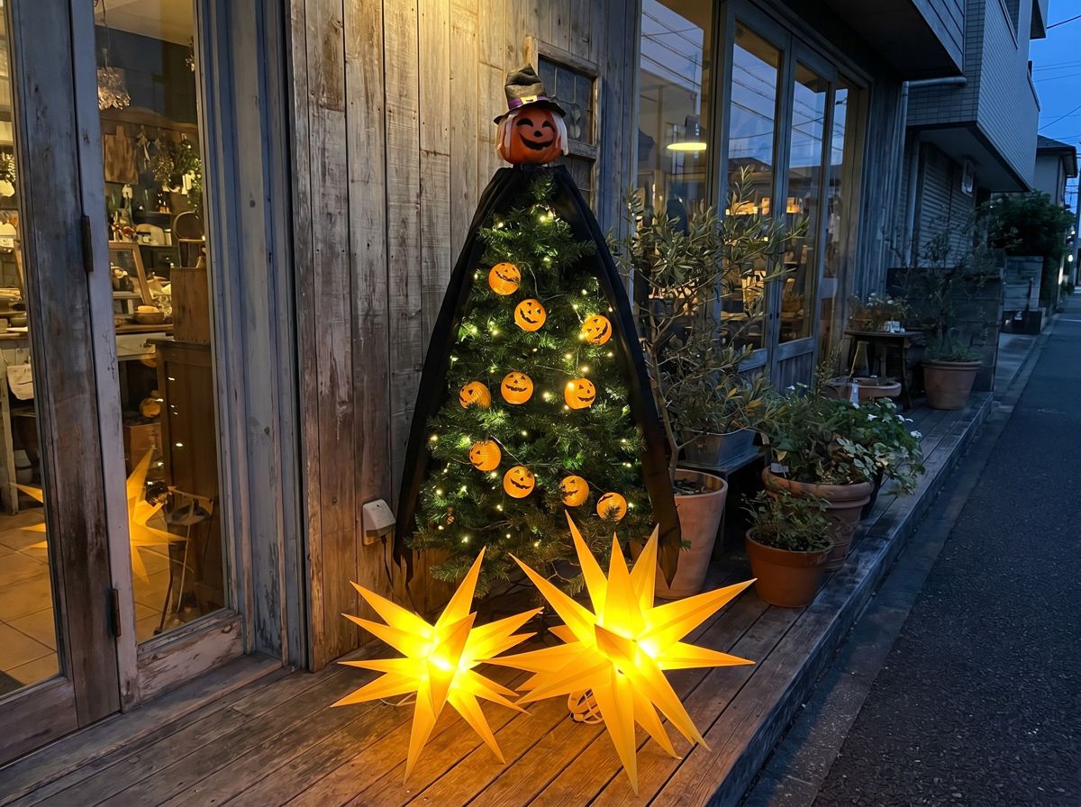 ハロウィンツリーセットを店先に飾ったイメージ