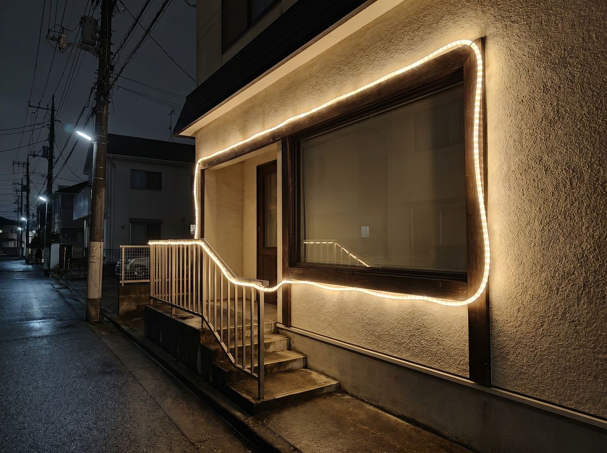 φ13mmルミネチューブライトを建物に沿わせて飾った設置イメージ