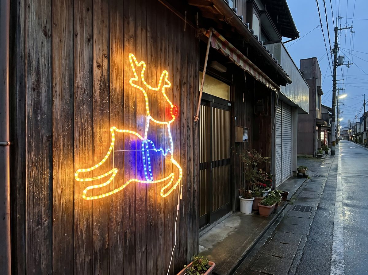 ランディングトナカイのモチーフライトを壁面に設置したイメージ