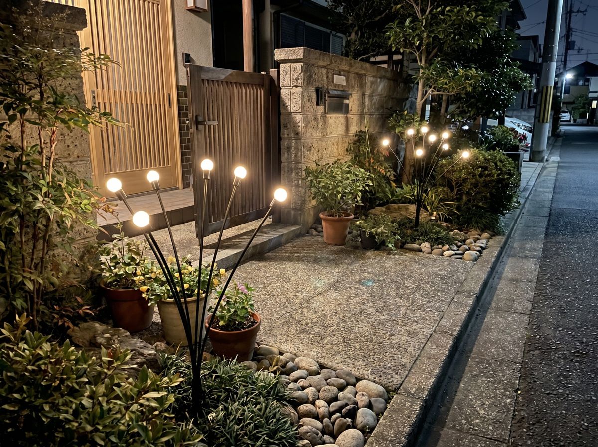 ホタルガーデンスティックライトを植え込みに設置したイメージ