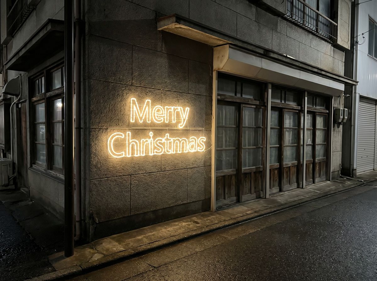 ビックメリークリスマスを壁面に取り付けた設置イメージ