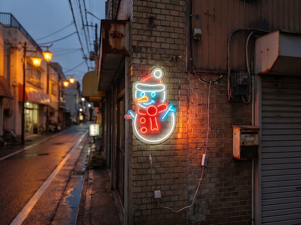 ネオンスノーマンを壁面に取り付けた設置イメージ