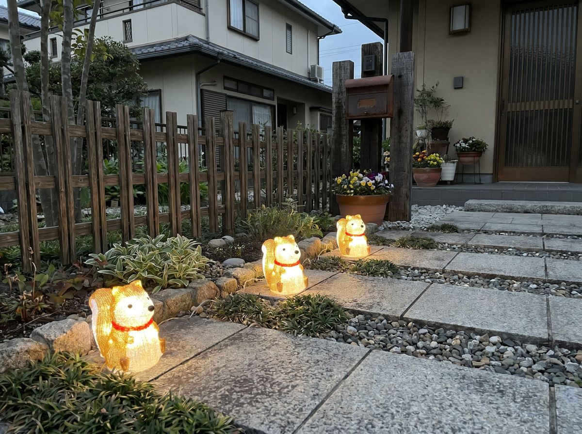 スリーリス立体モチーフライトを庭に設置したイメージ