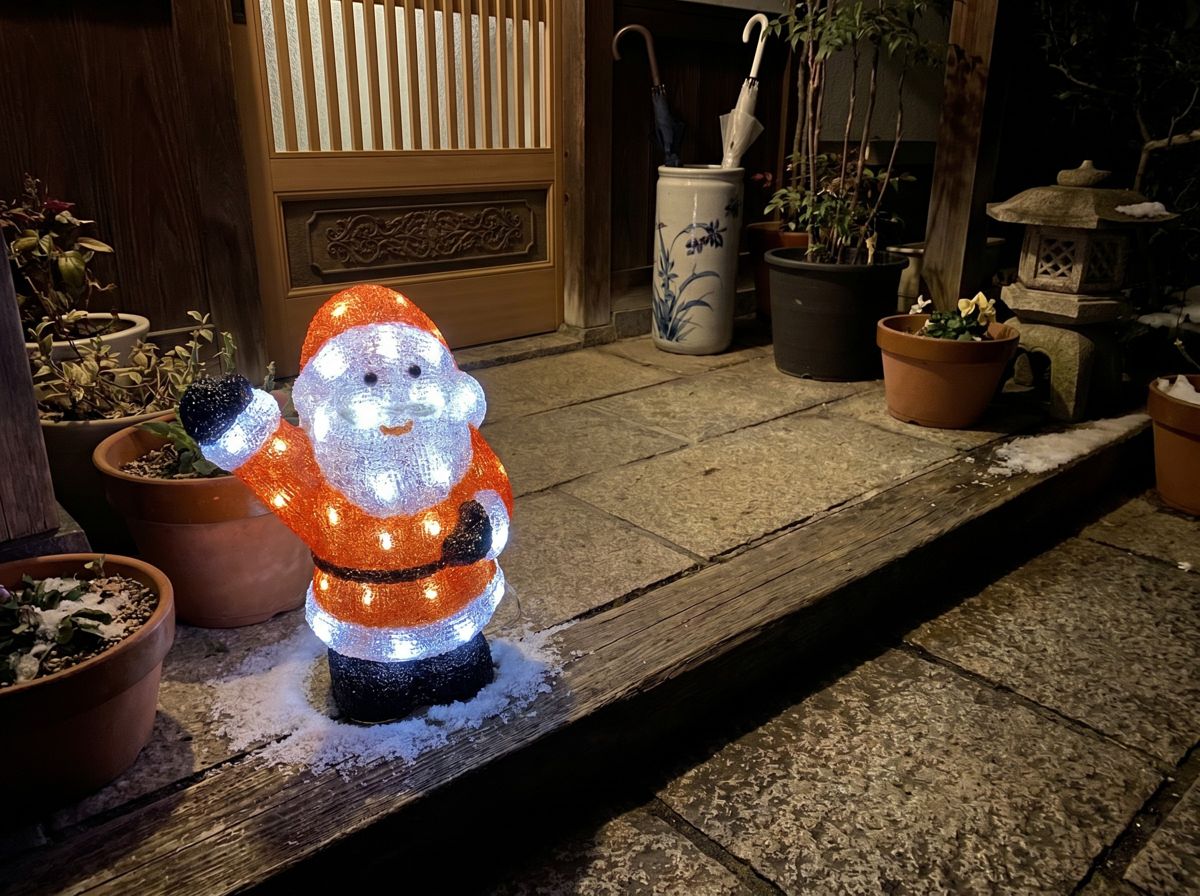 サンタクロース 3Dモチーフライトを玄関先に設置したイメージ