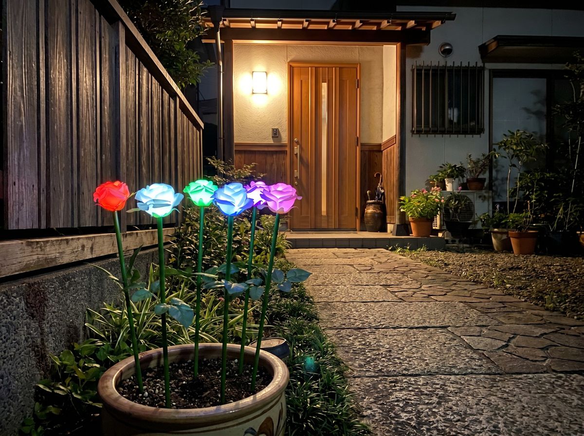 カラフルローズスティックライトを植え込みに設置したイメージ