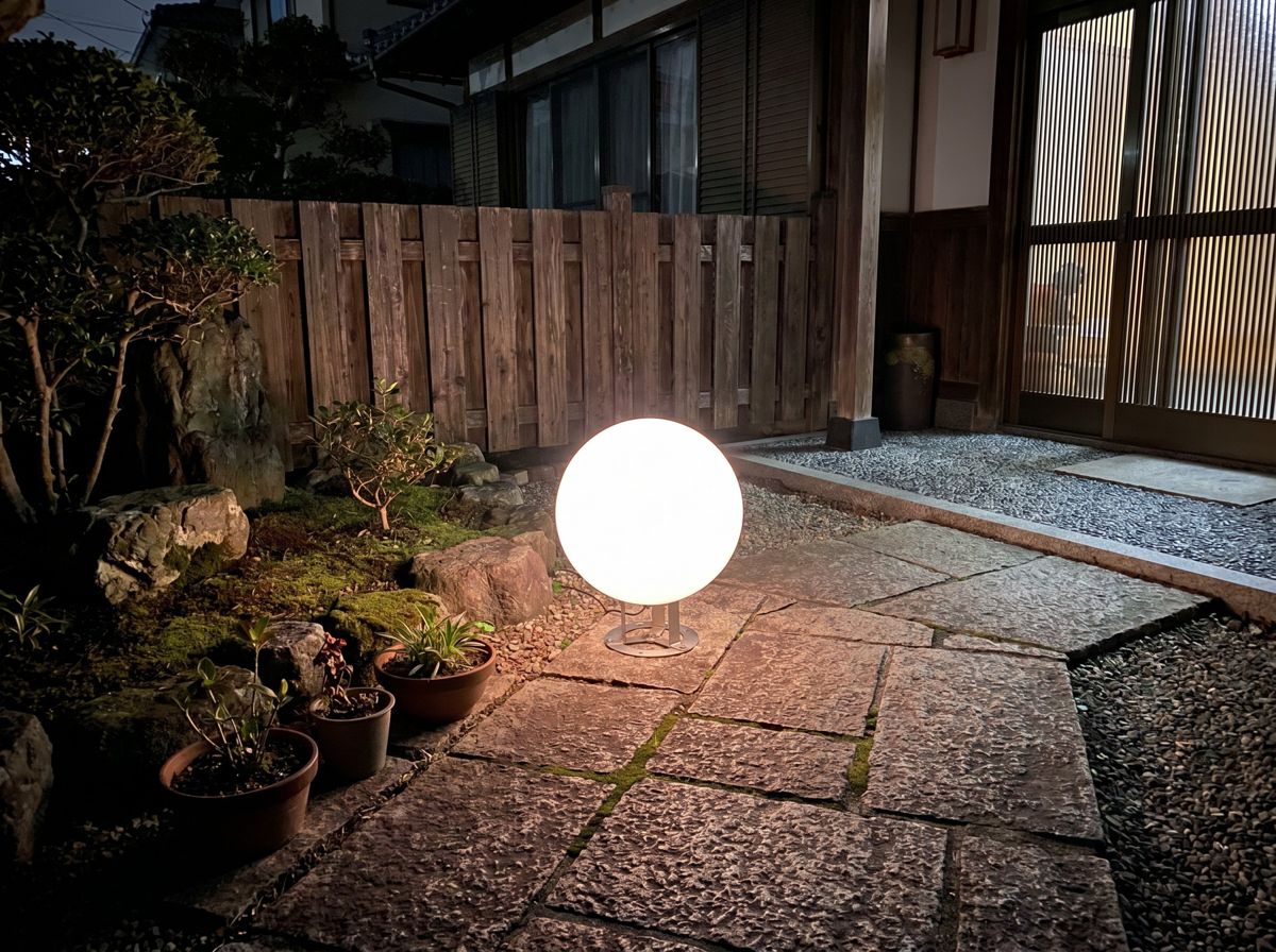 カラーチェンジボールを庭に設置したイメージ