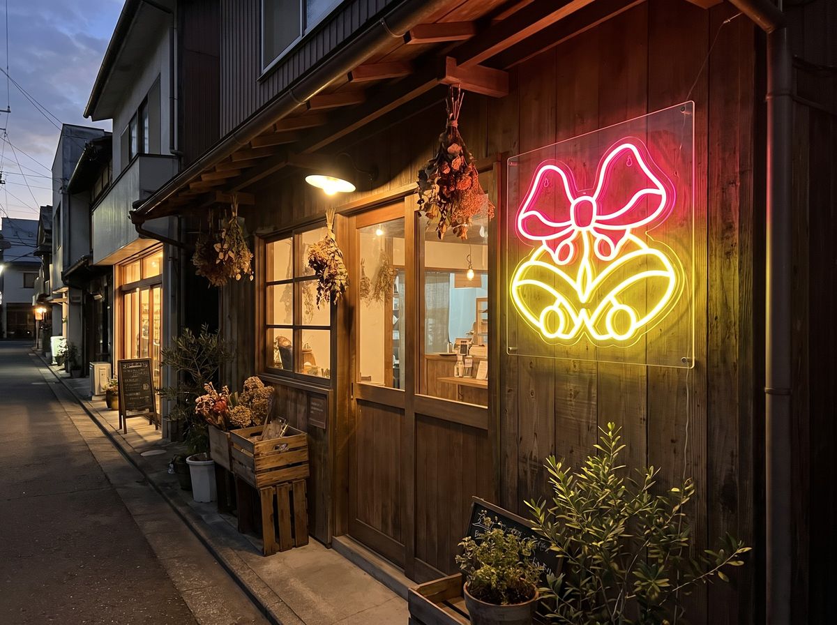 ネオンベル アダプター付 常点灯を店先の軒下に飾った設置イメージ