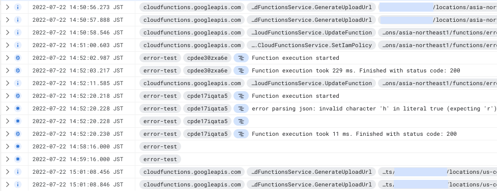 Example logs in Cloud Log