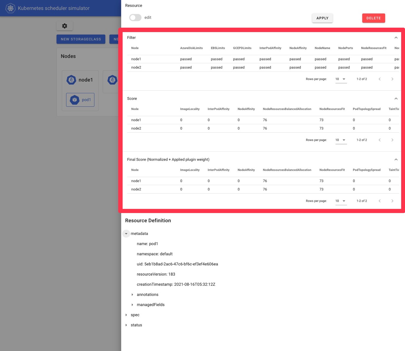 Web UI of the simulator