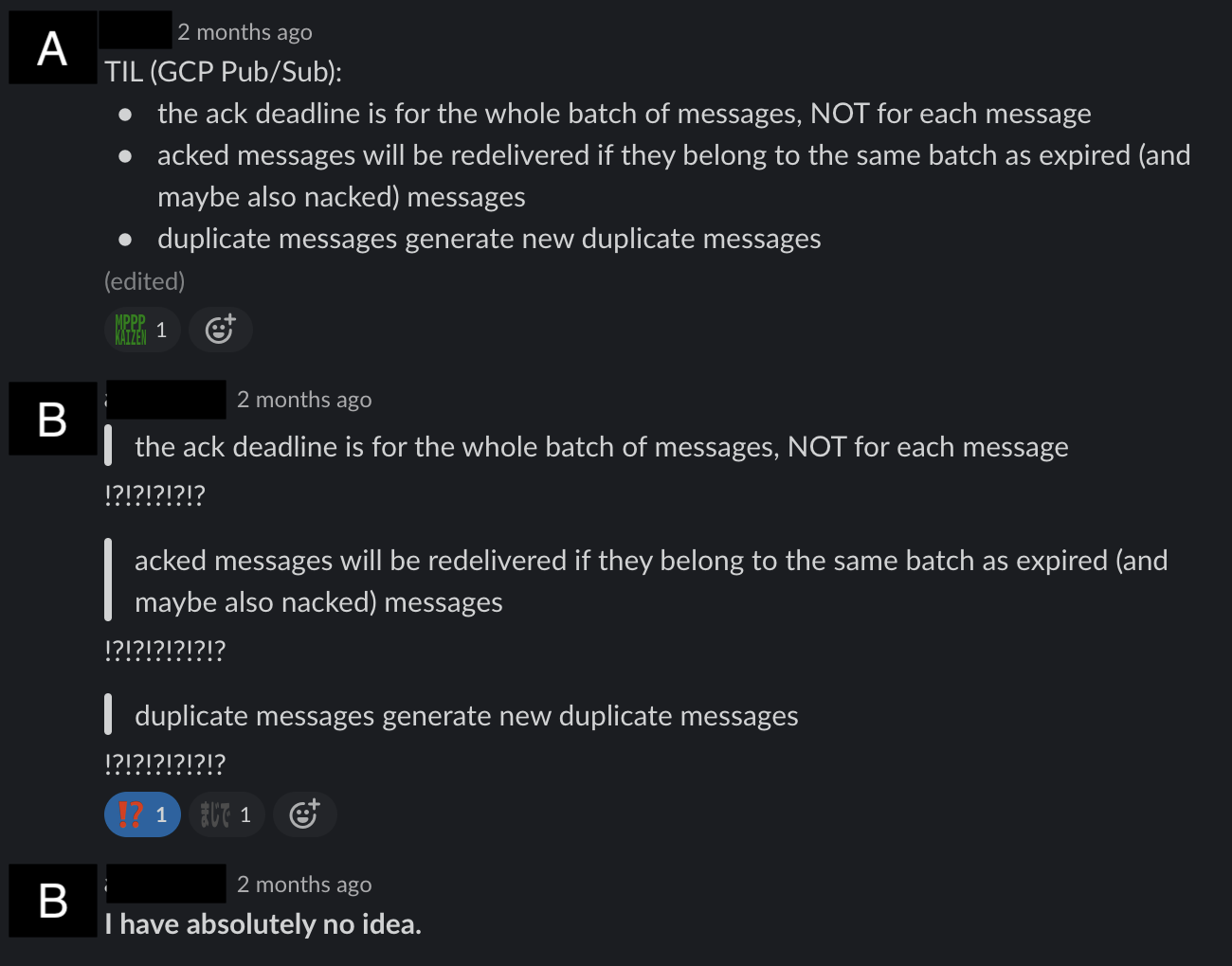 Rules of PubSub Slack discussion