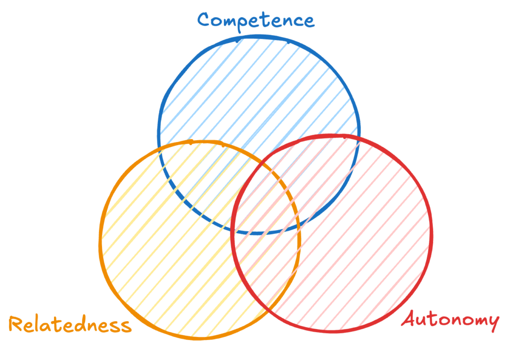 The three circles of the Self-Determination Theory: Competence, Autonomy and Relatedness