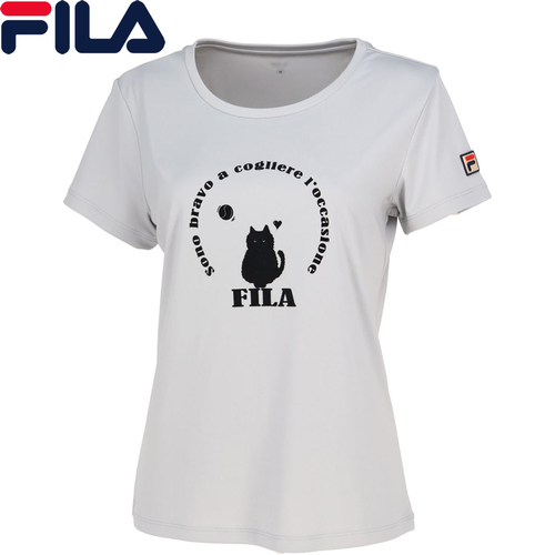 フィラ FILA レディース グラフィックTシャツ グレー VL2702 04 半袖Tシャツ フロッキープリント トップス 吸水 速乾 UVカット テニス