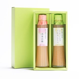 岡山贅沢果実2本入りセット　マスカット・オブ・アレキサンドリア200ml＆清水白桃200ml　 笹埜造酢有限会社のサムネイル画像 2枚目