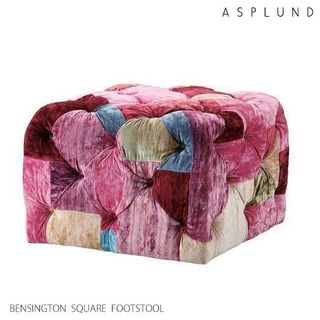 BENSINGTON SMALL SQUARE FOOTSTOOL VELVET PATCHWORK BOHEM（ベンジントン スモール スクエアフットスツール　ベルベットパッチワークボヘム）の画像 1枚目