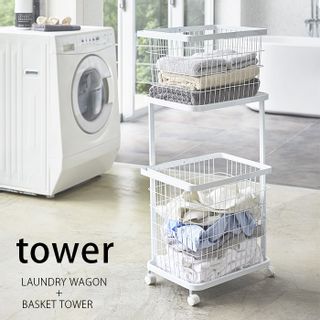 Tower　ホワイト　ランドリーワゴン+バスケット　3351 山崎実業のサムネイル画像 1枚目