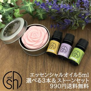 エッセンシャルオイル 精油 セット 5ml ×3本 とアロマストーン / AEAJ表示基準適合認定精油 スターターセット1 &sh(アンドエスエイチ)のサムネイル画像 1枚目