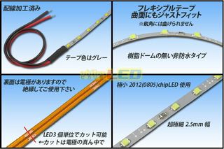 超極細2.5mm 2012テープLED 非防水 白色 1m akiba ピカリ館のサムネイル画像 2枚目