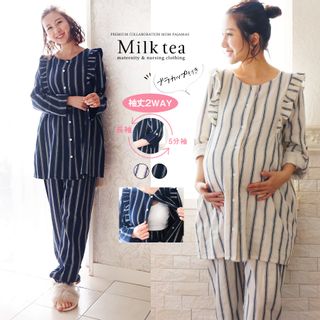 コットンキャンディ・フリル&ストライプ・Wガーゼパジャマの画像 1枚目