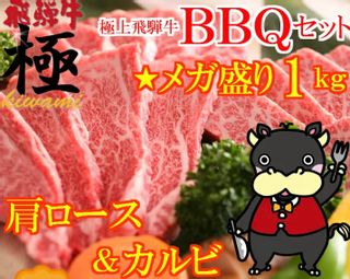 ＴＨＥ焼肉 ★メガ盛り1ｋｇ　肩ロース＆カルビ 飛騨牛 極のサムネイル画像 1枚目