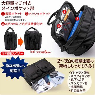 3WAY ビジネスバッグ 大容量 31.8L マチ拡張 2～3泊出張対応 15.6型ノートPC対応 200-BAG065の画像 3枚目