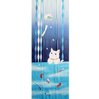 絵てぬぐい 猫と金魚の夏 濱文様のサムネイル画像 1枚目