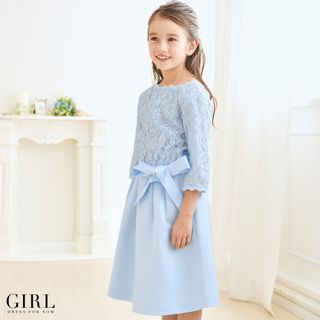 子供用リボンベルト付きレース&サテンフレア結婚式ワンピースドレスの画像 3枚目