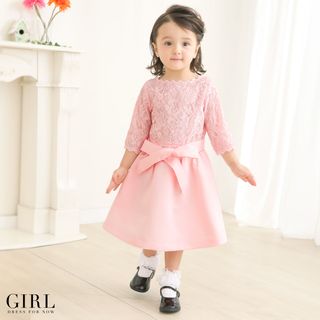子供用リボンベルト付きレース&サテンフレア結婚式ワンピースドレスの画像 2枚目