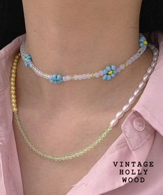 FLOWER BEADS CHOKER NECKLACEの画像 2枚目