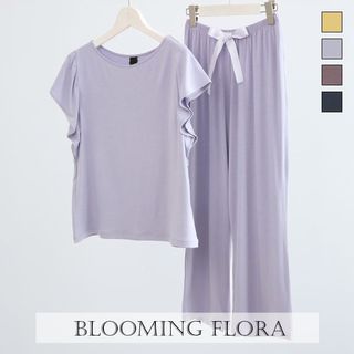 ブルーミングフローラ ルームウェア ゆるっととろみタッチ 上下セット 半袖 ワイドパンツ 春夏秋 bloomingFLORA 白鳩のサムネイル画像