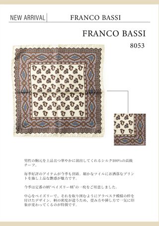 ポケットチーフ シルク 総柄 ペイズリー柄 8053 franco bassi （フランコバッシ）のサムネイル画像 3枚目