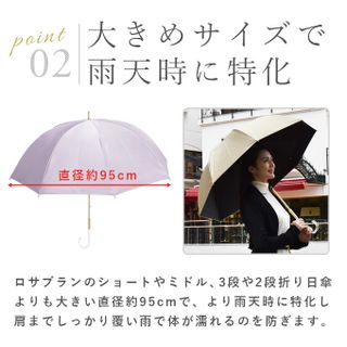 雨晴兼用傘 レディース 100％ 完全遮光 遮熱 ラージ プレーン 60cm の画像 3枚目